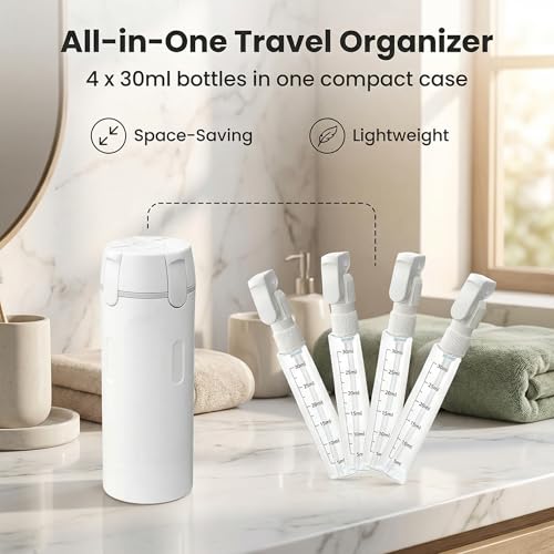 4-in-1 Leak Proof Travel Dispenser Bottle Set, TSA Approved Refillable Toiletry Containers for Shampoo & Lotion