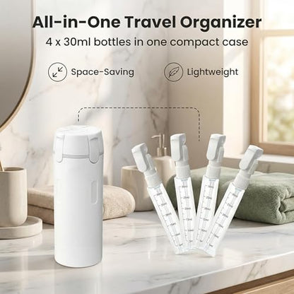4-in-1 Leak Proof Travel Dispenser Bottle Set, TSA Approved Refillable Toiletry Containers for Shampoo & Lotion