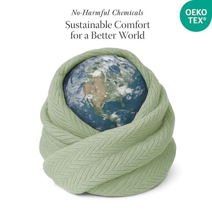 Threadmill Luxury 100% Cotton Queen Herringbone Blanket, Sage Green - color: Sage Green, size: Queen (90" x 92")
