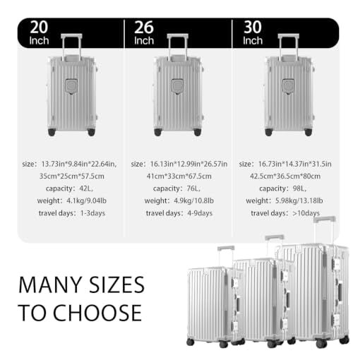 20 Inch Aluminium Frame Luggage, Large Checked Suitcase with Zipperless PC Hard Shell, Spinner Wheels, TSA Approved Lock and Lightweight Aluminum Luggage for Travel (Silver, 20 Inch) - color: Silver, size: 20 Inch