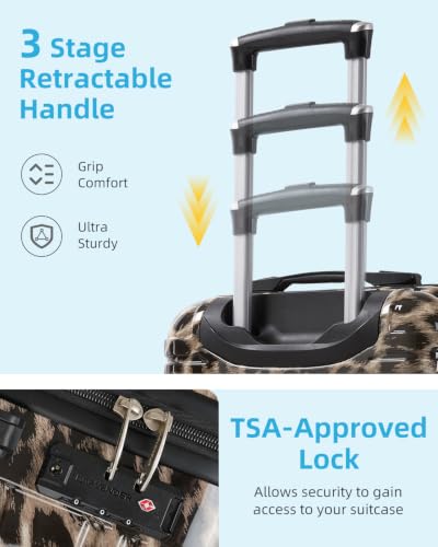 LARVENDER Carry on Luggage Sets 3 Piece, 20" Suitcase with Wheels, Cheetah - color: Cheetah-20BP, size: 3 Piece Set (Backpack/TB/20)