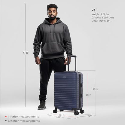 InUSA DEEP Luggage with GEL Handle | Spacious Traveling Suitcases, Travel Suitcase with Dual Spinner Wheels and Studs | 24 Inch Medium Hardside Luggage | Blue - color: Blue, size: 24 Inch