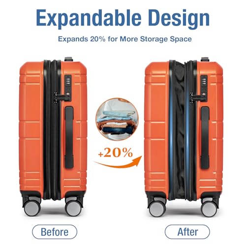 Carry On Luggage 22x14x9 Airline Approved,Hardside Suitcase,20 Inch,Orange - color: Orange
