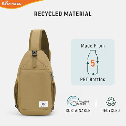 SKYSPER Sling Bag RFID Cross Body Bag Recycled Crossbody Backpack Travel Daypack - color: Camel