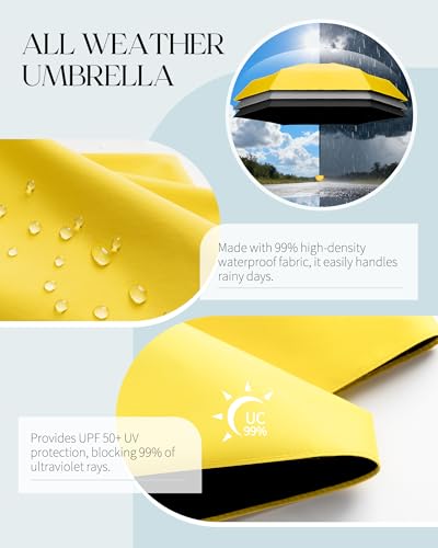 Seniny Mini Travel Umbrella with Case, Compact Pocket Size UV Sun & Rain - color: Yellow