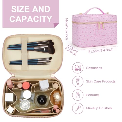 HiTotes Makeup Bag Leopard Vanity Case for Women Travel Cosmetic Bag Leather Toiletry Bags Cheetah Print Makeup Organizer Case - color: Ostrich Pink