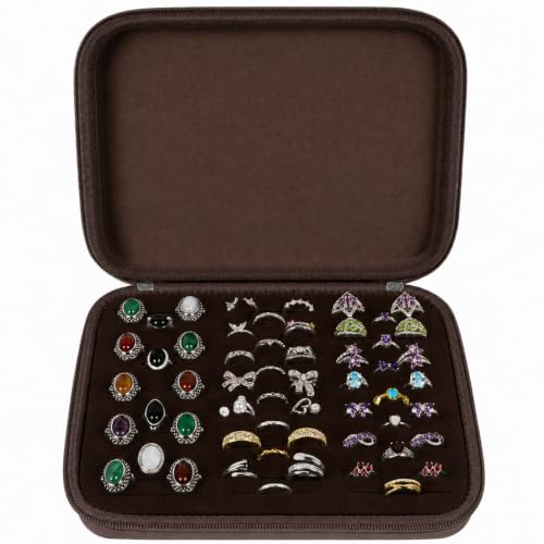 GWCASE Ring Organizer Box 42-Slot Hard Shell Case Holds 50+ Pieces, Coffee - color: Coffee Brown