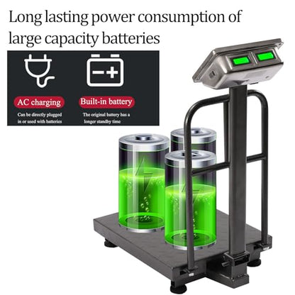 660lb Industrial Platform Scale with Removable Guardrail, Foldable Digital Shipping Scale, Double-Sided HD Display, Accurate LB/KG Postal Scale for Luggage, Package, Warehouse