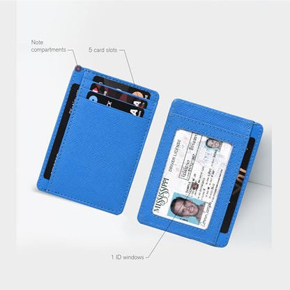 RFID Blocking Real Leather Slim Wallet - Card Holder Design for Men Idea - color: Water Blue