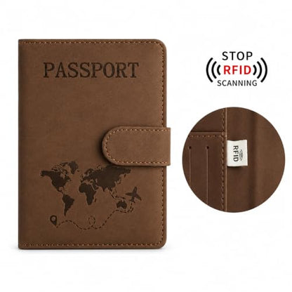 Passport Holder, RFID Blocking Travel Wallet, PU Leather, Brown - color: Brown#PP