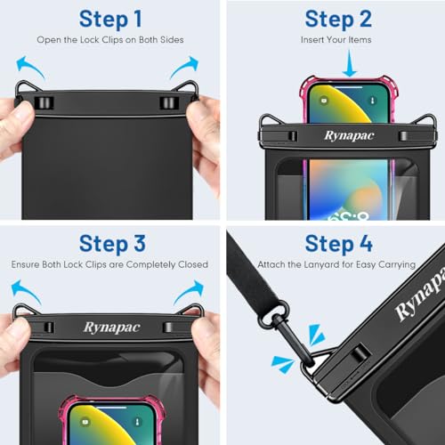 Rynapac Large Waterproof Phone Pouch Up to 10", 2 Pack IPX8 Protector Pouch - color: [Black + Mint] Large Waterproof Phone Pouch, size: Extra Large [10-inch]