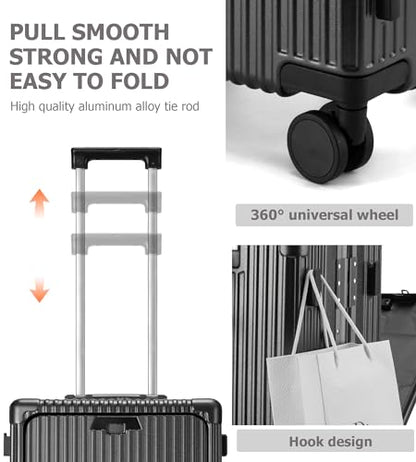 feilario PC Hardside Carry On Luggage, Aluminum Frame, TSA Lock, Cup Holder - color: A4-Grey (zipperless closure), size: 22.5"