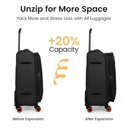 3-Piece Softside Expandable Luggage Set w/Front Open Pocket - color: Black, size: 3-Piece Set (22"/28"/32'')