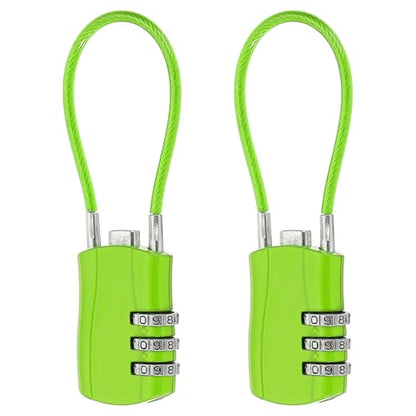 MECCANIXITY 2pcs Luggage Travel Lock 3 Digit Cable Combination Lock Green - color: Green, size: 5 Inch
