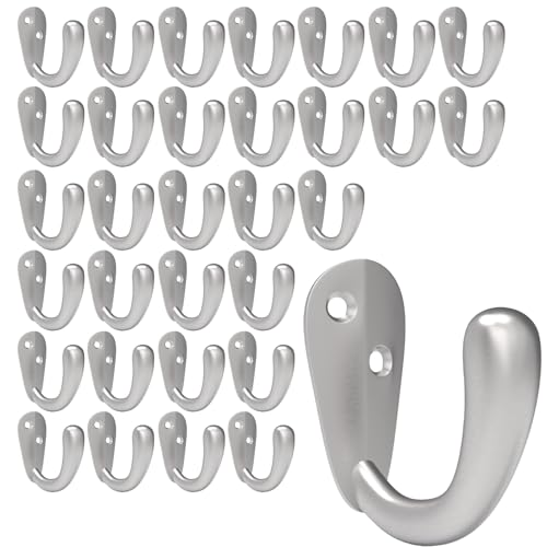 CBWLWJ 32 Pack Coat Hooks Wall Mounted Single Prong Robe Wall Hooks for Hanging Towel Hooks for Living Room, Bathroom, Kitchen, Bedroom for Coat, Bag, Scarf, Towel, Hat, Key, Cup (Silver) - color: Silver