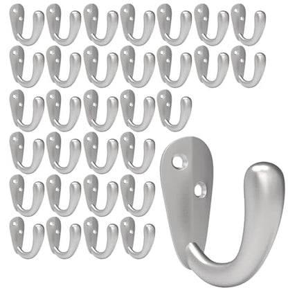 CBWLWJ 32 Pack Coat Hooks Wall Mounted Single Prong Robe Wall Hooks for Hanging Towel Hooks for Living Room, Bathroom, Kitchen, Bedroom for Coat, Bag, Scarf, Towel, Hat, Key, Cup (Silver) - color: Silver
