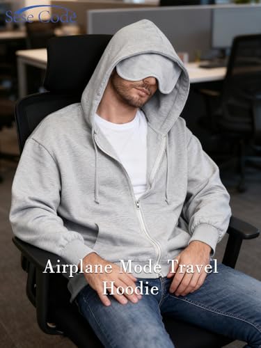SeSe Code Unisex Zip Up Hoodie With Eye Mask Airplane Mode Travel Hoodies - color: Grey, size: X-Large