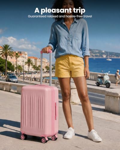 Kono 24 Inch Expandable Checked Luggage with Spinner Wheels TSA Lock Pink - color: Pink, size: 24"