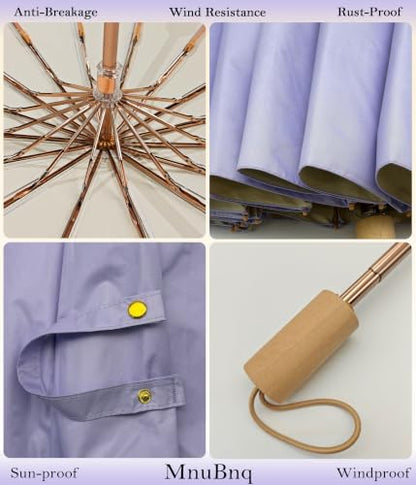 Sun Umbrella UV Protection Cute Windproof Walking Parasol for Women - color: Purple & Beige