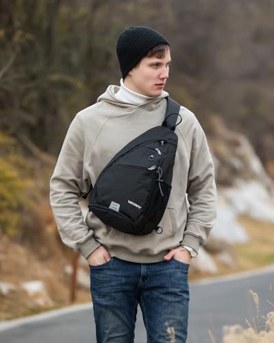 WATERFLY Large Sling Bag Crossbody Backpack Chest Pack for Men Women - color: Black