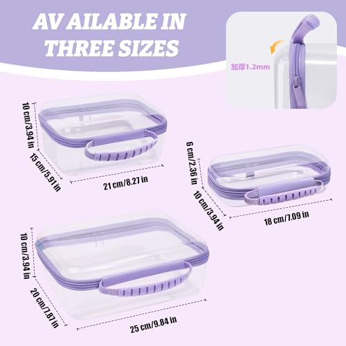 3 Pack Deep Clear Hard Shell Zipper Cases with Handle (Purple) - color: Purple Handle(L+M+S)