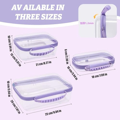 3 Pack Deep Clear Hard Shell Zipper Cases with Handle (Purple) - color: Purple Handle(L+M+S)