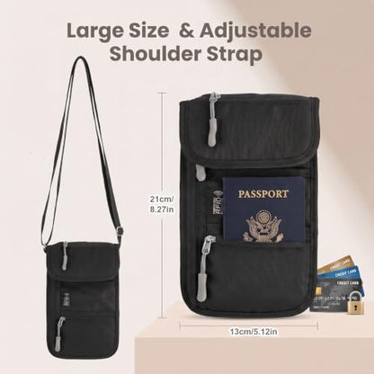 Passport Neck Holder for Travel, Rfid Blocking Passport Holder - color: Black