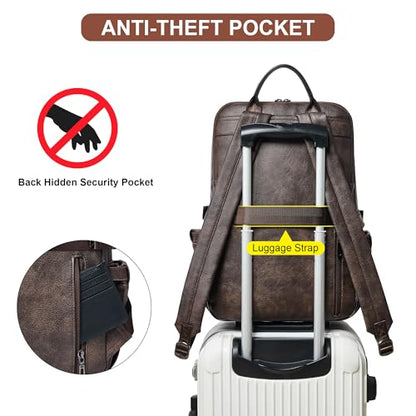 Shrrie 17 Inch Leather Laptop Backpack for Women with Giant Tumbler Holders - color: Chocolate