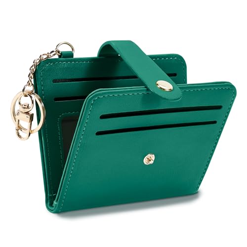 Airkit Small Wallet Women RFID, PU Leather Card Holder with Keychain - color: Deep Green
