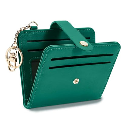Airkit Small Wallet Women RFID, PU Leather Card Holder with Keychain - color: Deep Green