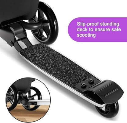 Baotree Scooter Suitcase for Kids, 2 in 1 Ride-on Luggage with Flash PU Wheels, Adjustable Handle & TPR Non-Slip Grip, Foldable & Lightweight, Ages 5-12 - color: Purple
