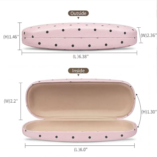Glasses Case Hard Shell, Cute Sunglasses Case for Women Leather Protective Case for Eyeglass with Cleaning Cloth - color: Pink Black Polka Dot