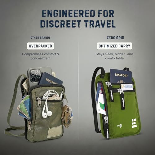 Zero Grid RFID Travel Neck Wallet, Large Passport Holder, Green - color: Green, size: Solo/Couple