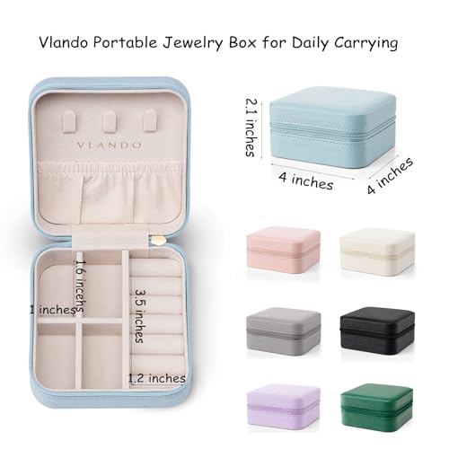 VLANDO Small Travel Jewelry Box Organizer Display Case for Girls Women Gift Rings Earrings Necklaces Storage, Light Grey - color: Light Grey