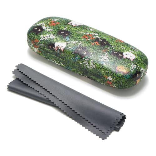 WOZEAH Eyeglasses Case Hard Shell, Protective Glasses Case for Women Men, Portable Eyeglass Holder Box with Cleaning Cloth - color: Cat5