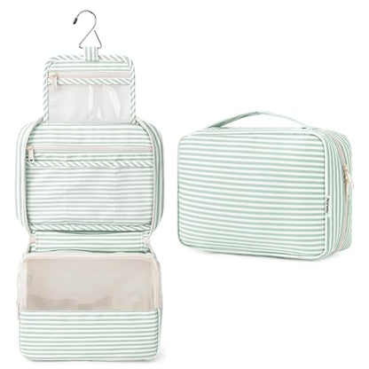 Narwey Hanging Travel Toiletry Bag for Women, Travel Makeup Organizer Bag - color: ZB-Mint Green Stripe