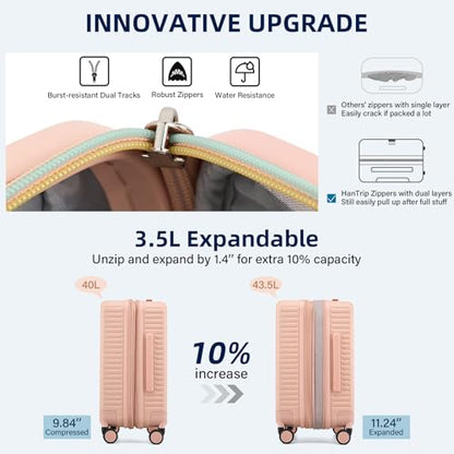 HanTrip Hard Shell Suitcases 20 Inch Carry on Luggage with Wheels, Pink - color: Pink, size: Expandable 20 Inch