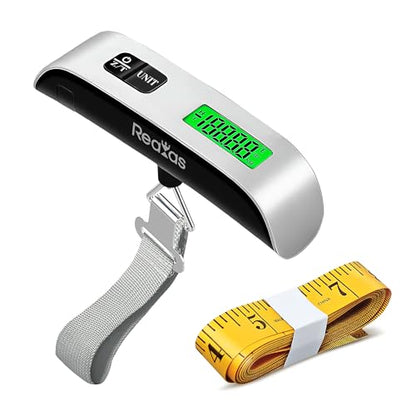 Digital Luggage Scale 110 lb / 50 kg, Portable Suitcase Weight Scale with Backlit LCD Display, 4 Units, Heavy-Duty Strap Hook, Compact Travel Scale, Included 150cm Soft Measuring Tape & Battery