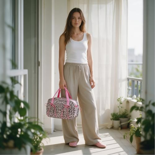 ECOHUB Small Gym Bag for Women, Mini Duffle Bag Pink Leopard Print - color: Pink Leopard Print