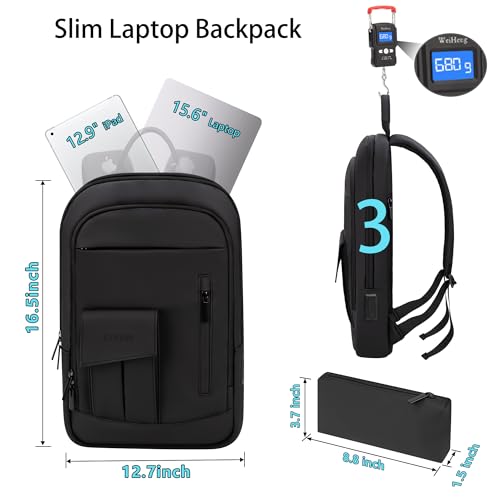 Backpack for Men Slim Business Laptop Commute Backpack - color: Black, size: 15.6", style: With Pocket