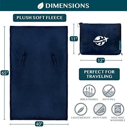 PAVILIA Compact 2-in-1 Travel Blanket Pillow for Airplane Flight, Navy Blue - color: Navy