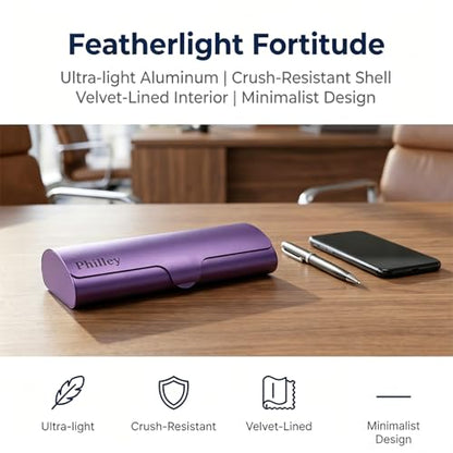 Philley Aluminum Ultra-Light Eyeglasses Slim Reading Glasses Case - color: Purple