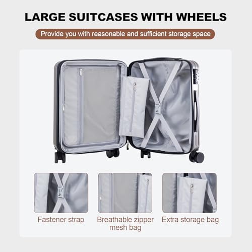 OUZZO Expandable Luggage Sets 5 Piece PC Hardshell Lightweight 20/24/28‘’ - color: white, size: 3 Piece Set-20"/24"/28"