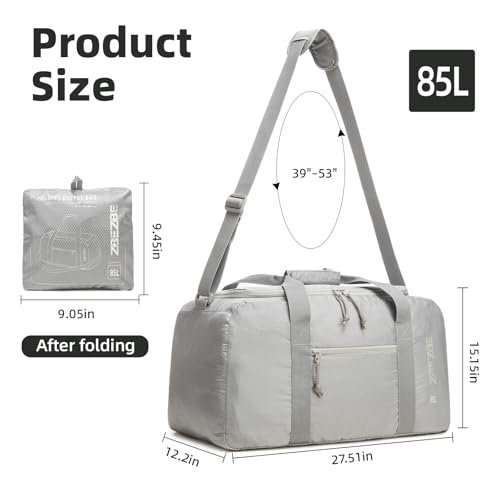 Foldable Travel Bag 85L, Extra Large Duffel for Camping & Trips - color: Light Gray, size: 85L