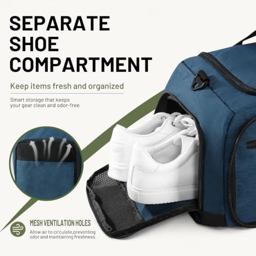 MIER Packable Travel Duffle Bag with Shoe Compartment, 50L, Drak Blue - color: Drak Blue, size: 50L