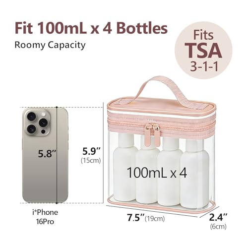 PACKISM TSA Approved Toiletry Bag - Clear Makeup Bag for Travel, Rose Pink - color: Active Pink