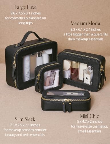 Popvibe Clear Makeup Bag with Zipper, Set of 2, Mini and Medium, Black - color: Black, style: Mini & Medium