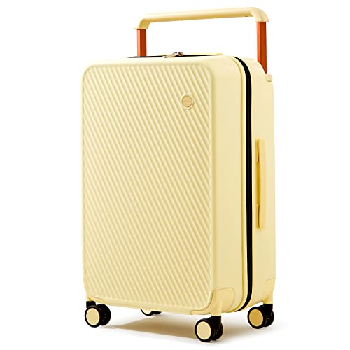 mixi Luggage Suitcases with Spinner Wheels,Upgrade Wide Handle PC Hardshell Rolling Travel Suitcase with TSA Lock, Checked-Medium 24-Inch, Lark Yellow - color: Lark Yellow, size: 24-inch Standard