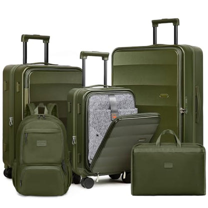 Joyway Expandable 5 Piece Luggage Sets with Front Pocket, Green - color: Green, size: 5 Piece