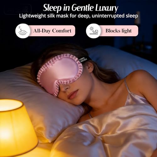 Silk Sleep Mask for Women, 100% Mulberry Silk Eye Mask for Light Blocking - color: Pinik